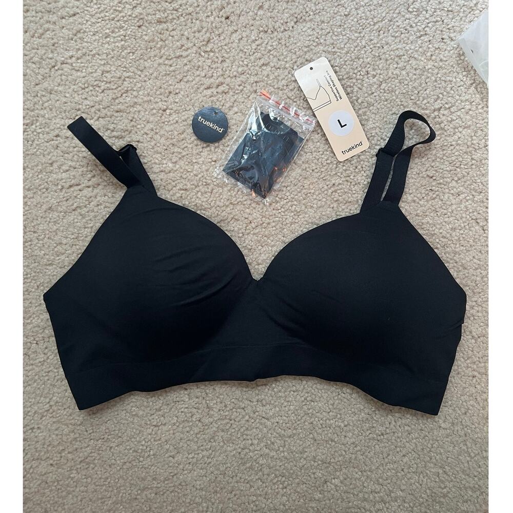 NEW TrueKind Women's L Supportive Comfort Wireless Shaping Bra Black T Shirt